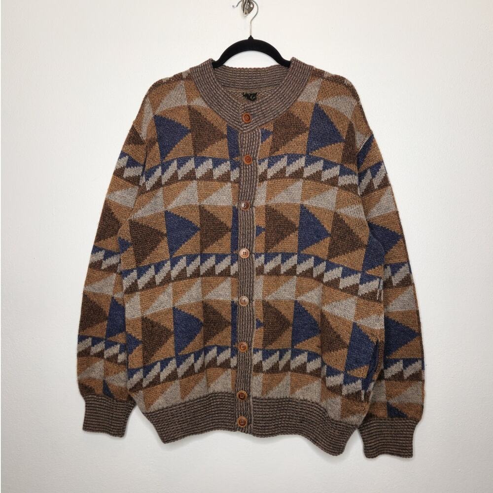 Vintage Knit Sweater Cardigan Grandpa Abstract Nature Skate Earth Tone Italy Mad